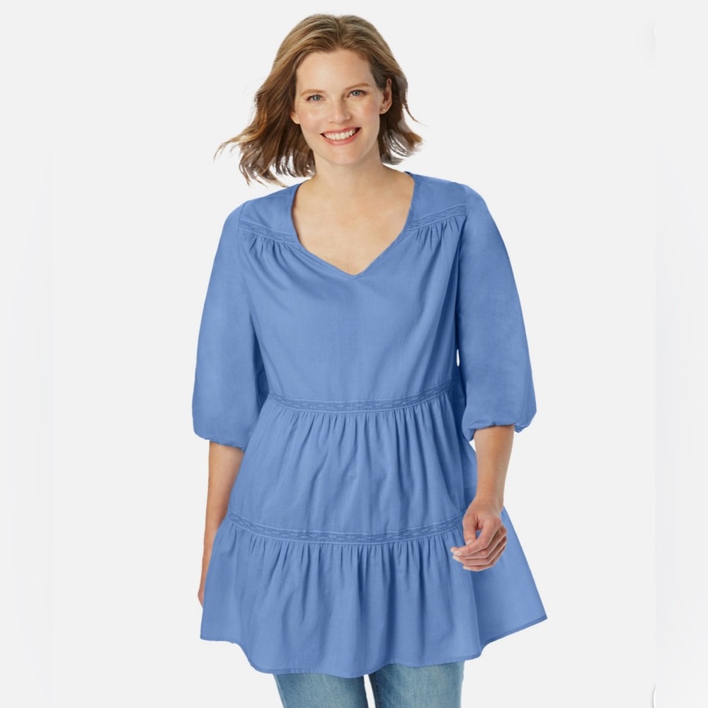 Woman Within Women's Plus Size
Crochet Tier Tunic Blue Size 18/20 L.